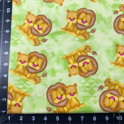 Green Lion Flannel Fabric N1039 - 66 Baby lion cub - Mary Jo Fabrics