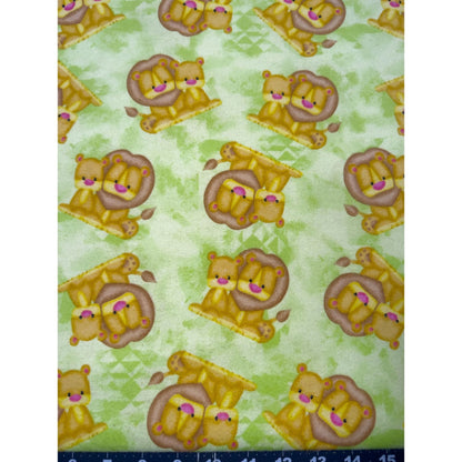 Green Lion Flannel Fabric N1039 - 66 Baby lion cub - Mary Jo Fabrics