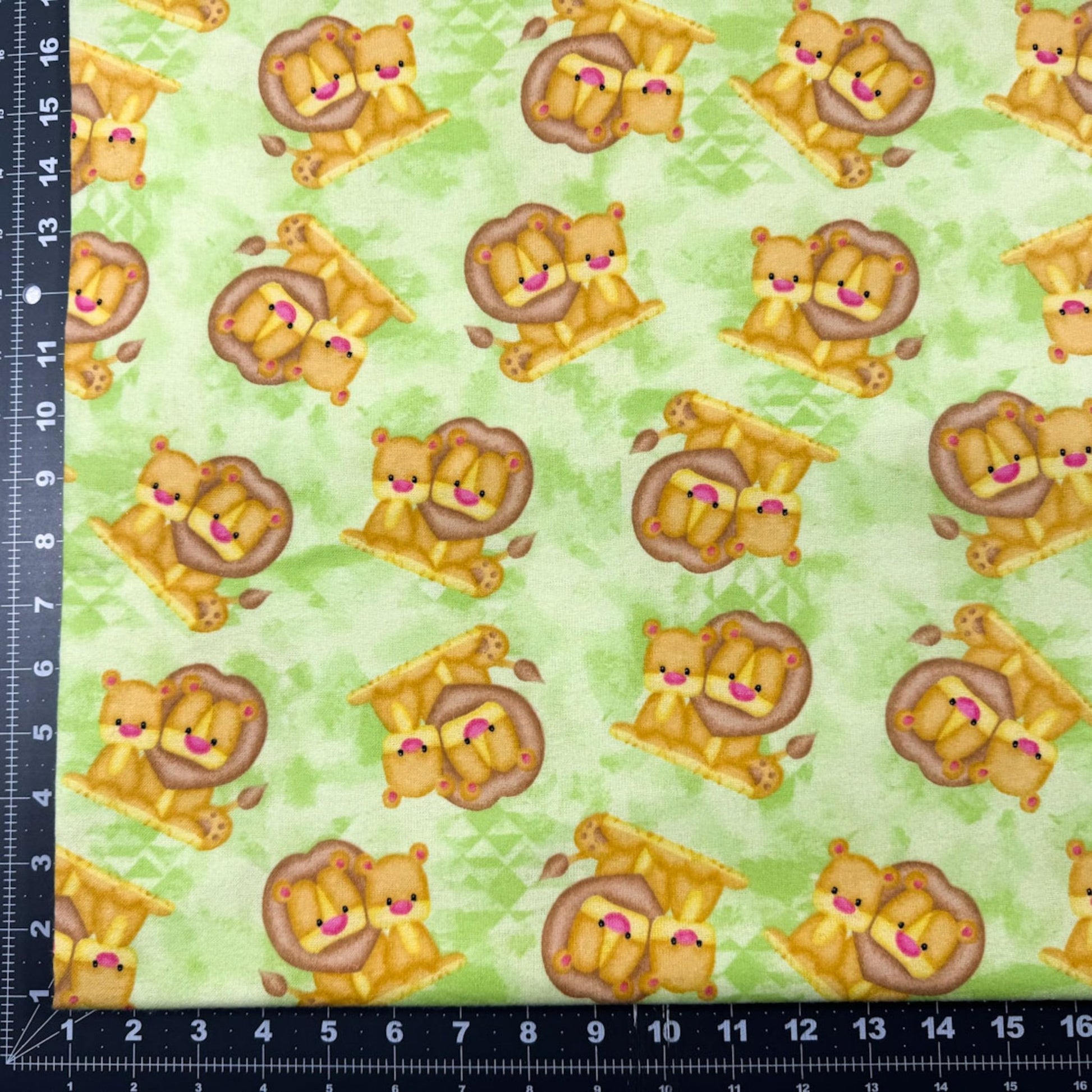 Green Lion Flannel Fabric N1039 - 66 Baby lion cub - Mary Jo Fabrics