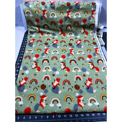 Green Rainbows and Fox Flannel DX - 2626 Foxes FLANNEL - Mary Jo Fabrics