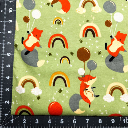 Green Rainbows and Fox Flannel DX - 2626 Foxes FLANNEL - Mary Jo Fabrics
