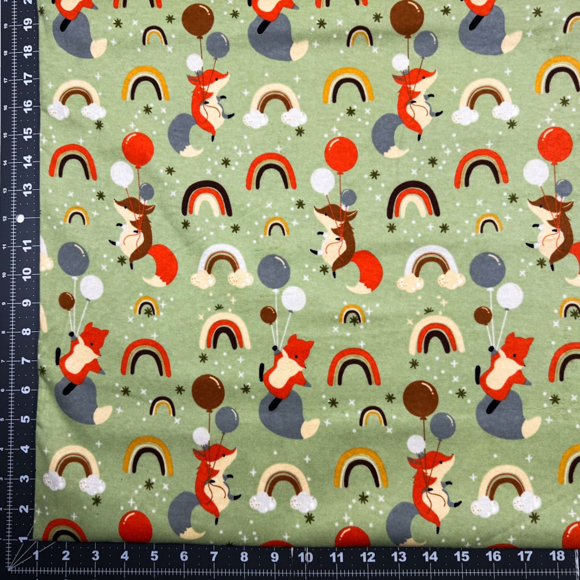 Green Rainbows and Fox Flannel DX - 2626 Foxes FLANNEL - Mary Jo Fabrics