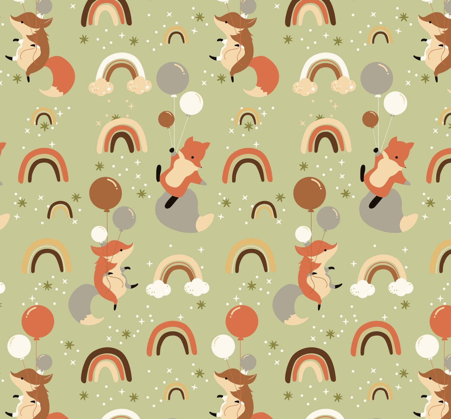 Green Rainbows and Fox Flannel DX - 2626 Foxes FLANNEL - Mary Jo Fabrics