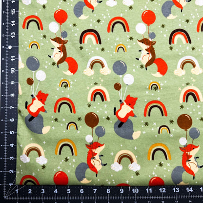 Green Rainbows and Fox Flannel DX - 2626 Foxes FLANNEL - Mary Jo Fabrics