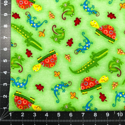 Green Alligator FLANNEL 1028 - 66 Frog Cotton Flannel - Mary Jo Fabrics