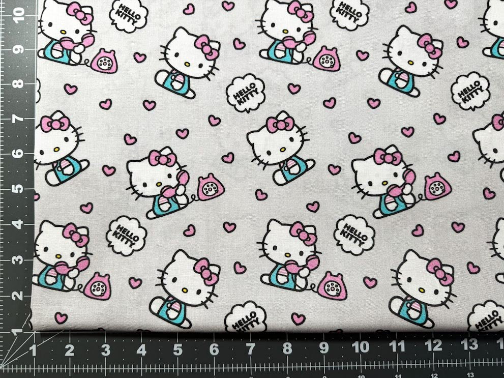 Grey Hello Kitty fabric 80308 Telephone hearts fabric - Mary Jo Fabrics