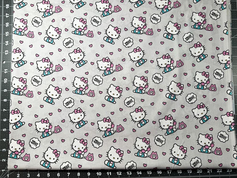 Grey Hello Kitty fabric 80308 Telephone hearts fabric - Mary Jo Fabrics