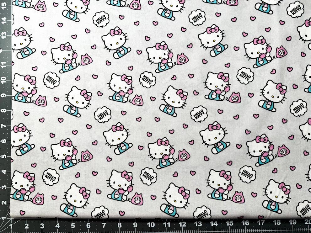 Grey Hello Kitty fabric 80308 Telephone hearts fabric - Mary Jo Fabrics