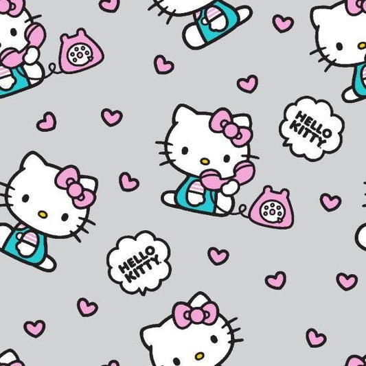 Grey Hello Kitty fabric 80308 Telephone hearts fabric - Mary Jo Fabrics