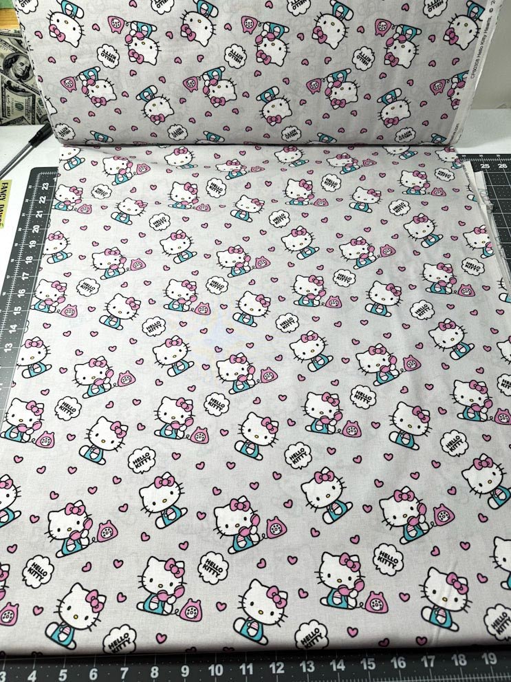 Grey Hello Kitty fabric 80308 Telephone hearts fabric - Mary Jo Fabrics