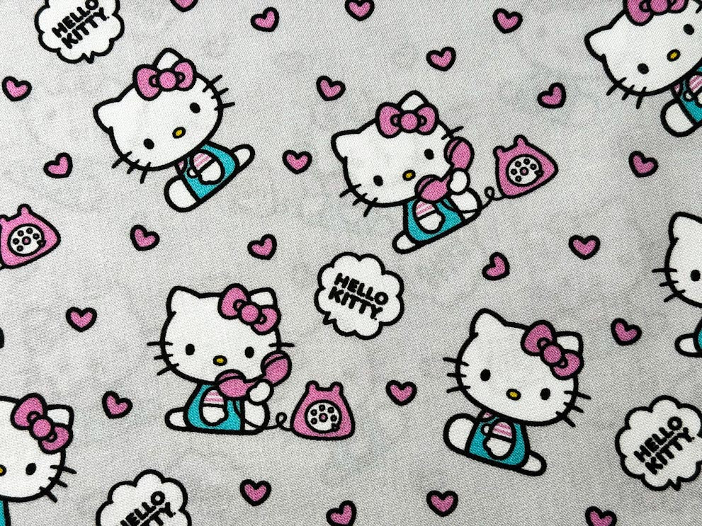 Grey Hello Kitty fabric 80308 Telephone hearts fabric - Mary Jo Fabrics