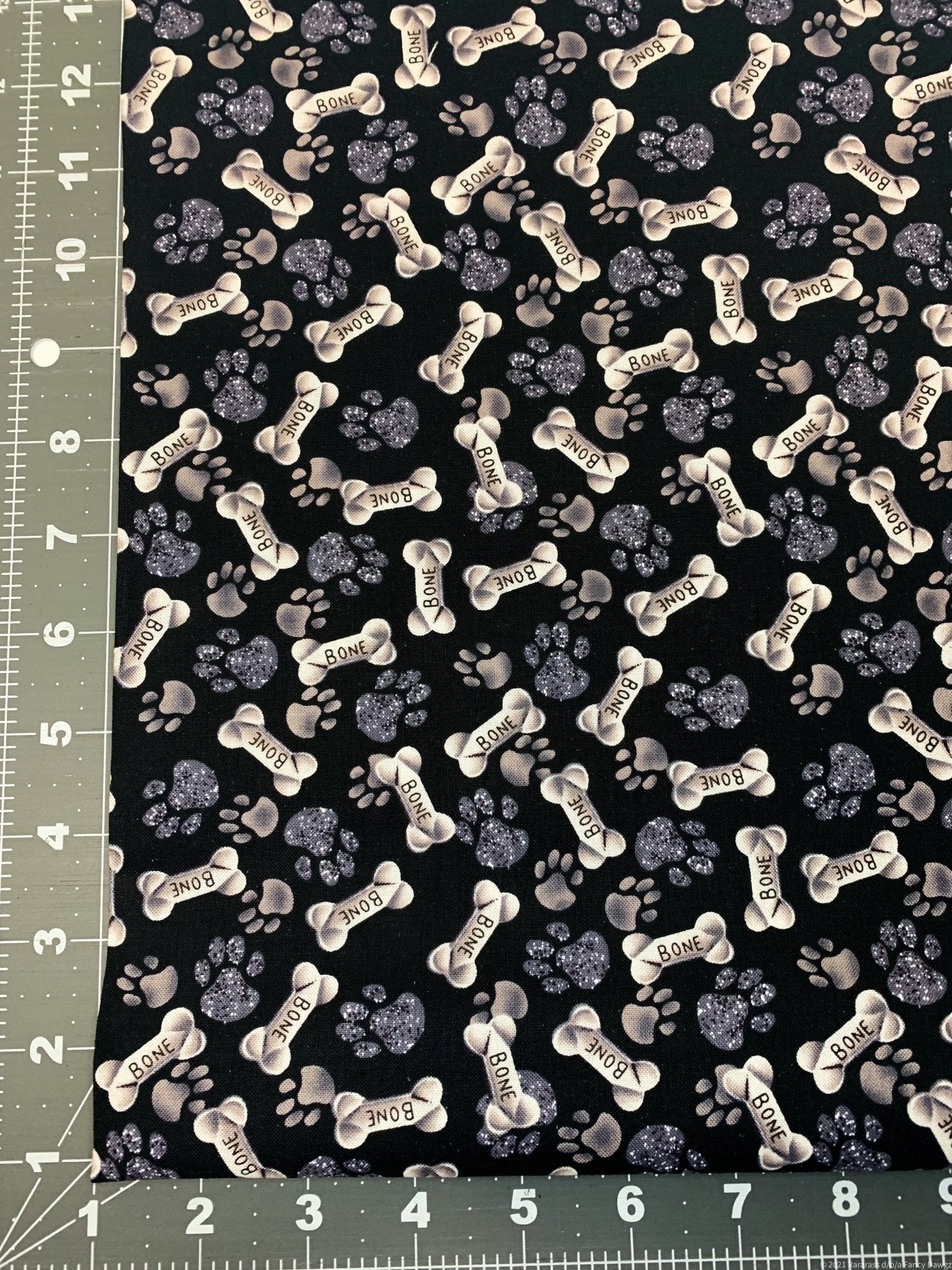 Grey Paws and Bones dog fabric - Mary Jo Fabrics