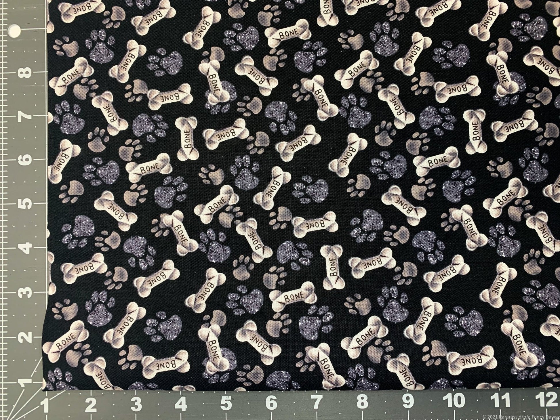 Grey Paws and Bones dog fabric - Mary Jo Fabrics