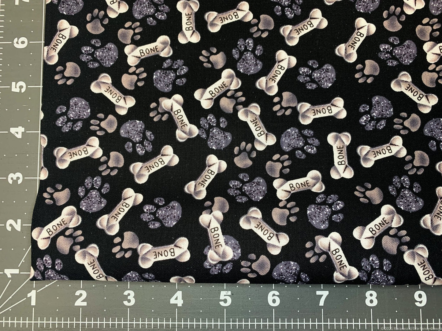 Grey Paws and Bones dog fabric - Mary Jo Fabrics