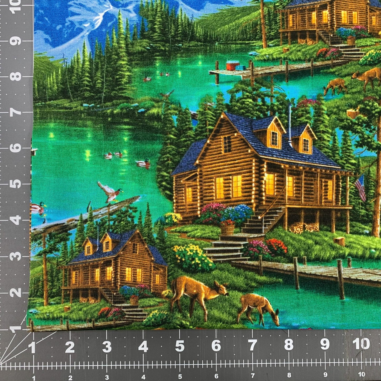 Harmony Cabin fabric AL - 5006 - 4C1 Mountain cabin landscape - Mary Jo Fabrics