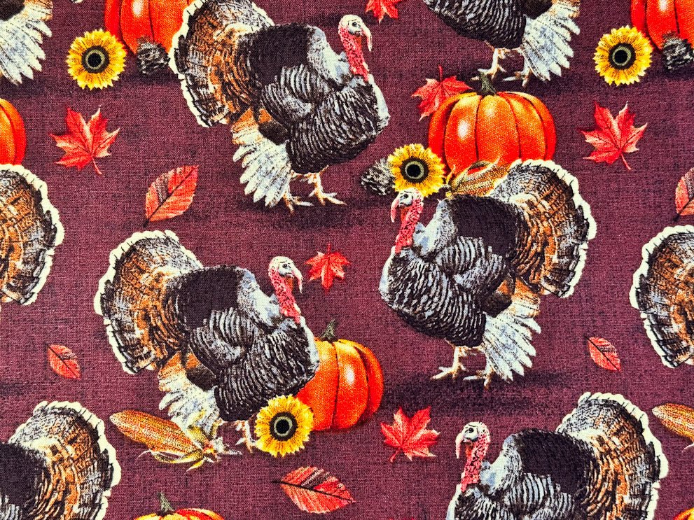 Harvest Turkey fabric DX - 1321 - OC - 2 Turkey Town Thanksgiving fabric - Mary Jo Fabrics