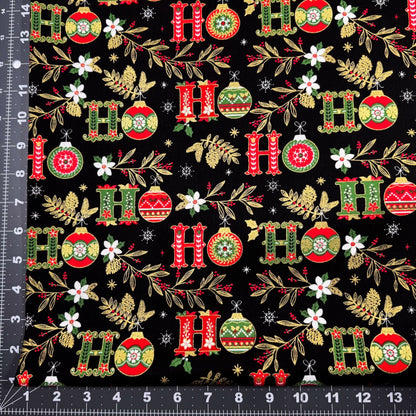 Ho Ho Christmas fabric CM2678 Black Holiday floral - Mary Jo Fabrics