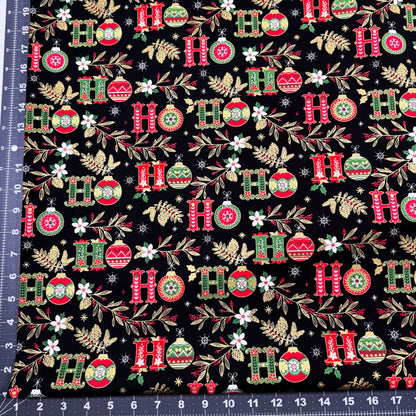 Ho Ho Christmas fabric CM2678 Black Holiday floral - Mary Jo Fabrics