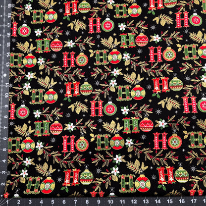 Ho Ho Christmas fabric CM2678 Black Holiday floral - Mary Jo Fabrics