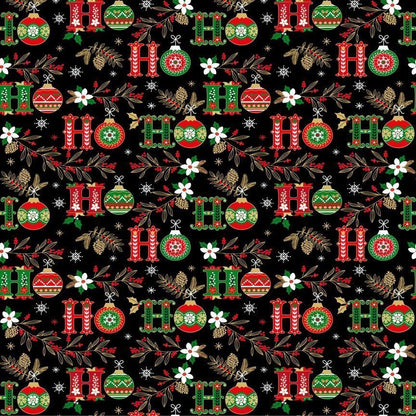 Ho Ho Christmas fabric CM2678 Black Holiday floral - Mary Jo Fabrics