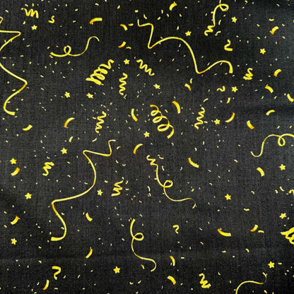 Holiday Party Fabric CM2900 Black Gold Metallic Confetti - Mary Jo Fabrics