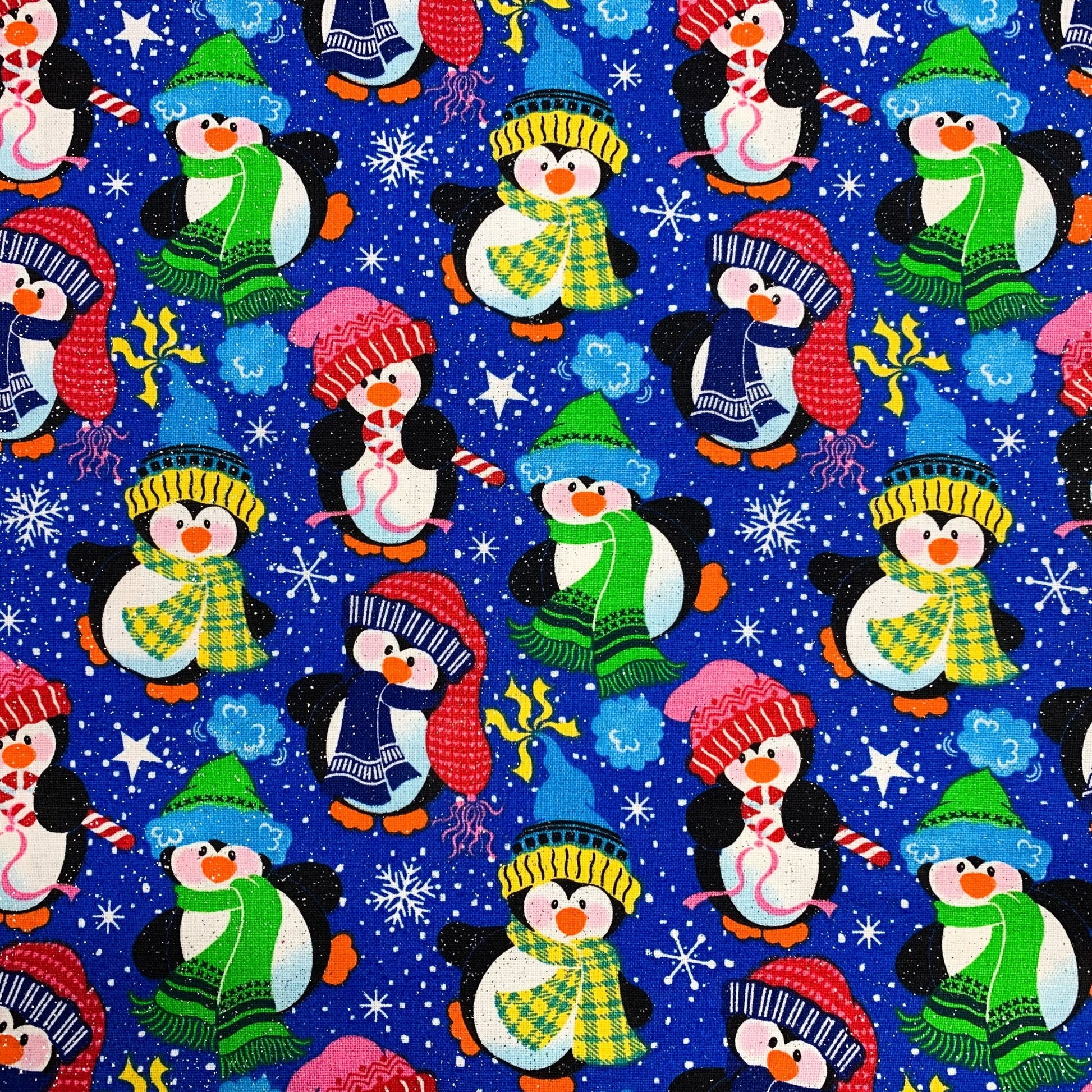 Holiday Penguin Fabric 17908 BS Penguins with Glitter Fabric - Mary Jo Fabrics