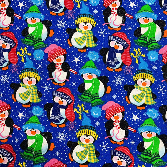 Holiday Penguin Fabric 17908 BS Penguins with Glitter Fabric - Mary Jo Fabrics
