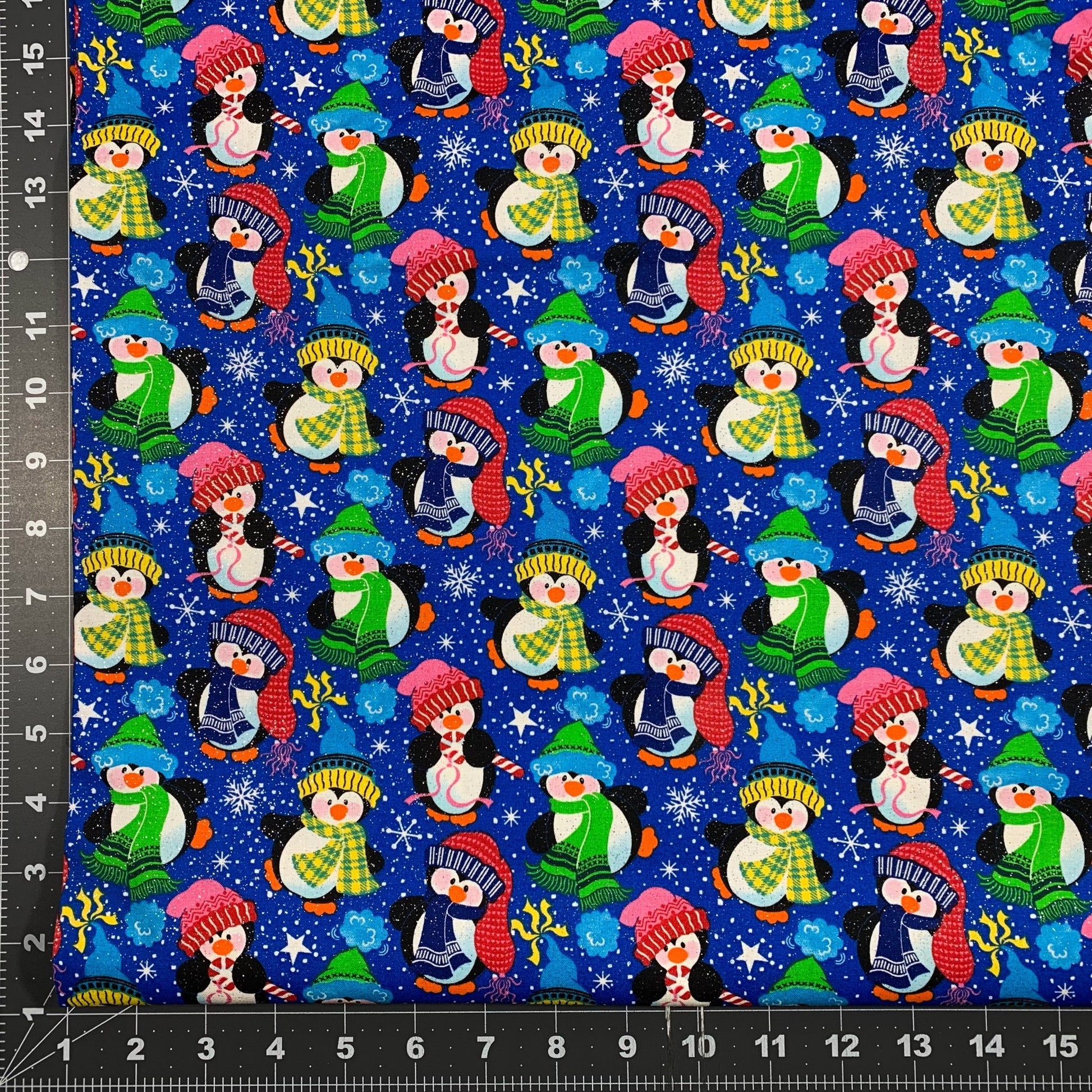 Holiday Penguin Fabric 17908 BS Penguins with Glitter Fabric - Mary Jo Fabrics