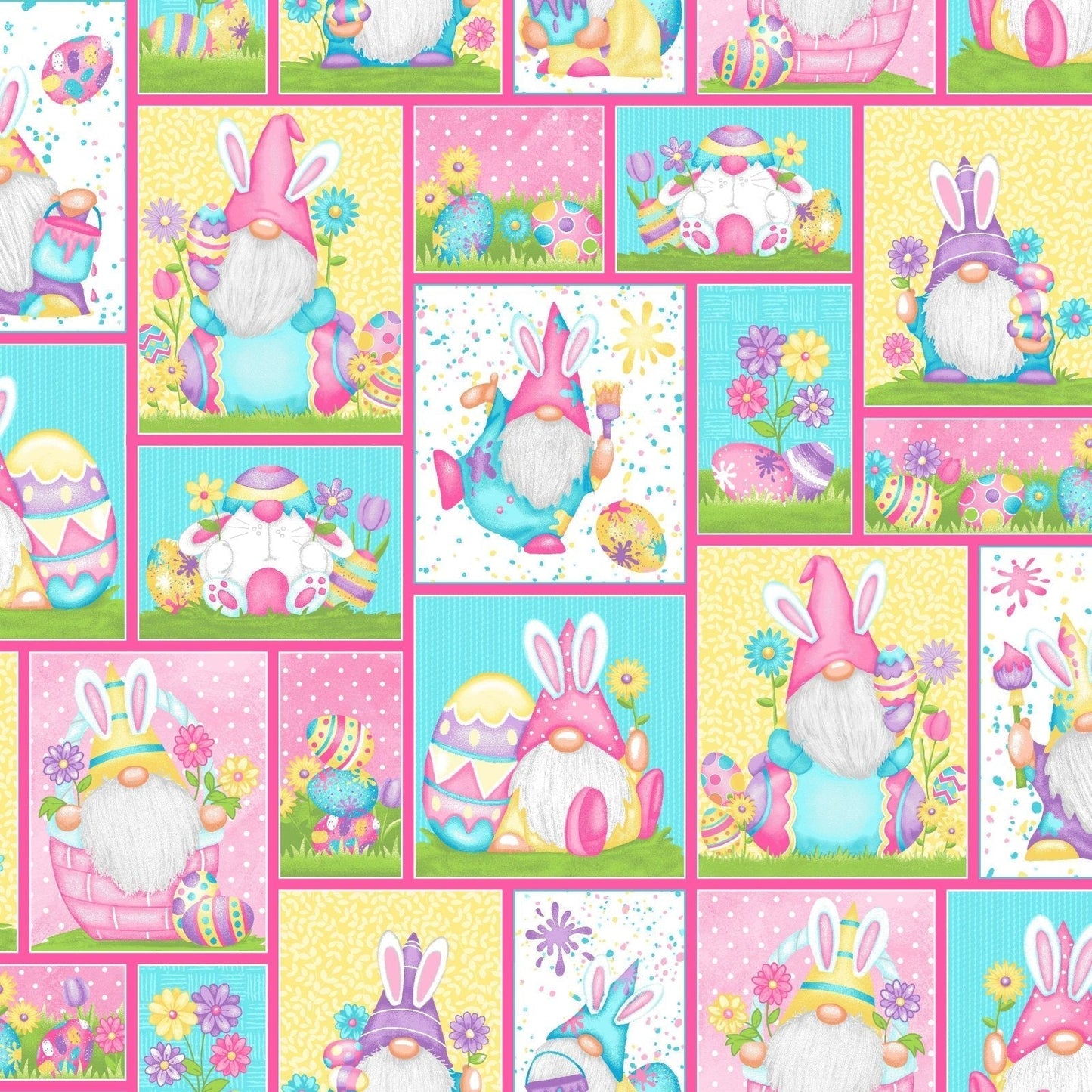 Hoppy Easter Gnome fabric 562 - 21 Patchwork Easter fabric - Mary Jo Fabrics