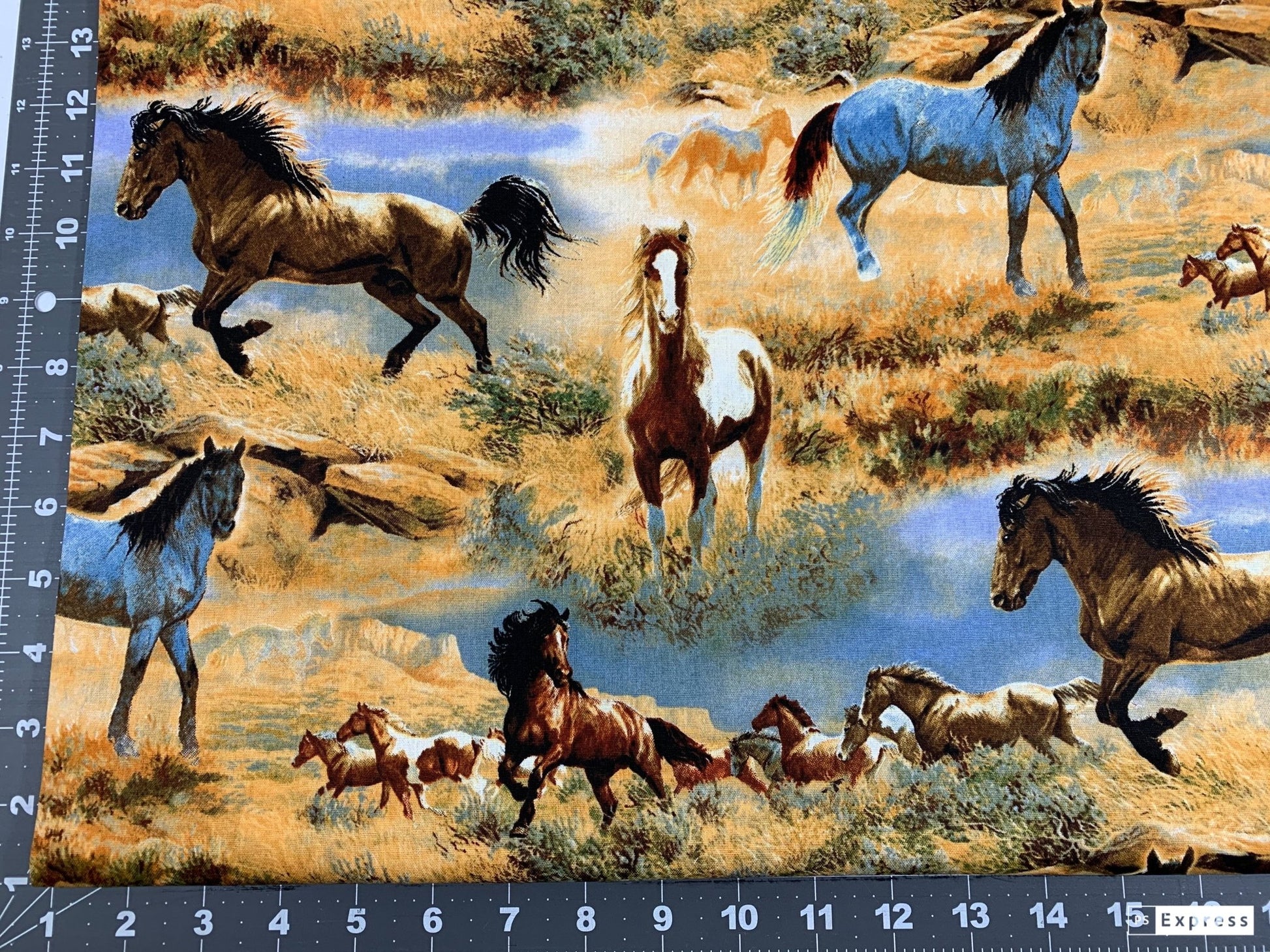 Horse fabric WW - 3060 - 6C Horses in the Prairies - Mary Jo Fabrics