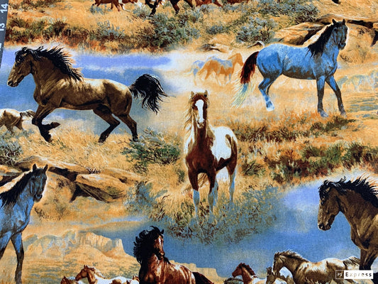 Horse fabric WW - 3060 - 6C Horses in the Prairies - Mary Jo Fabrics