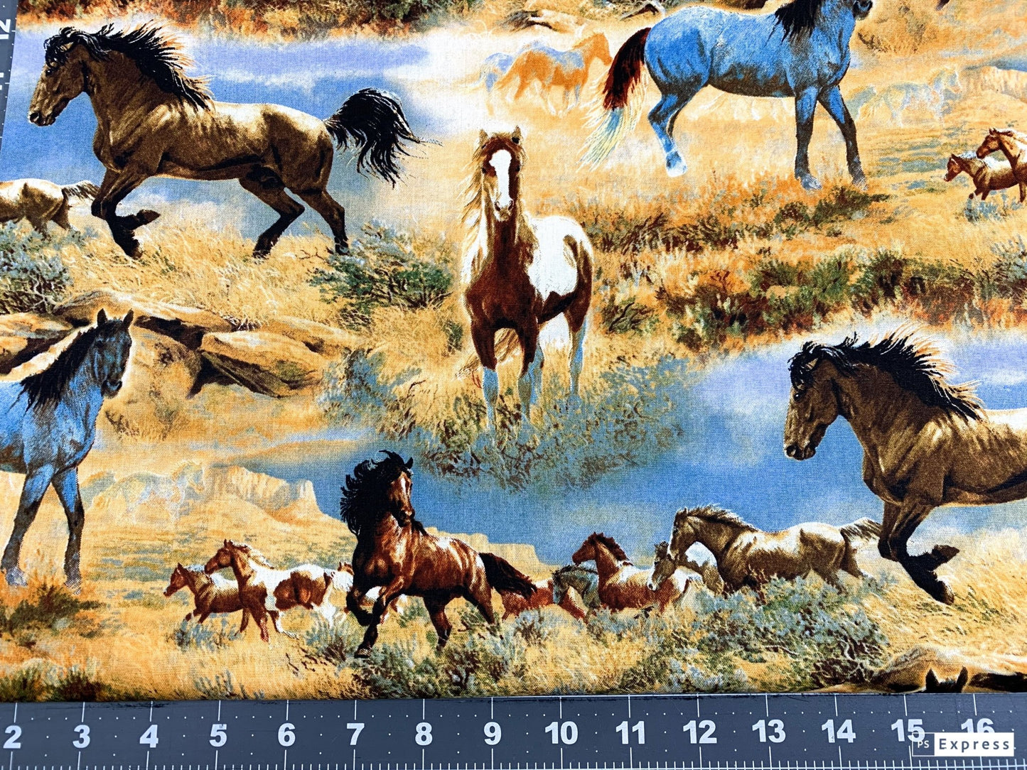 Horse fabric WW - 3060 - 6C Horses in the Prairies - Mary Jo Fabrics