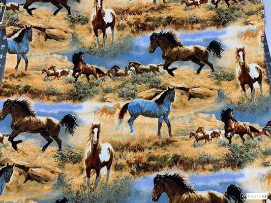 Horse fabric WW - 3060 - 6C Horses in the Prairies - Mary Jo Fabrics