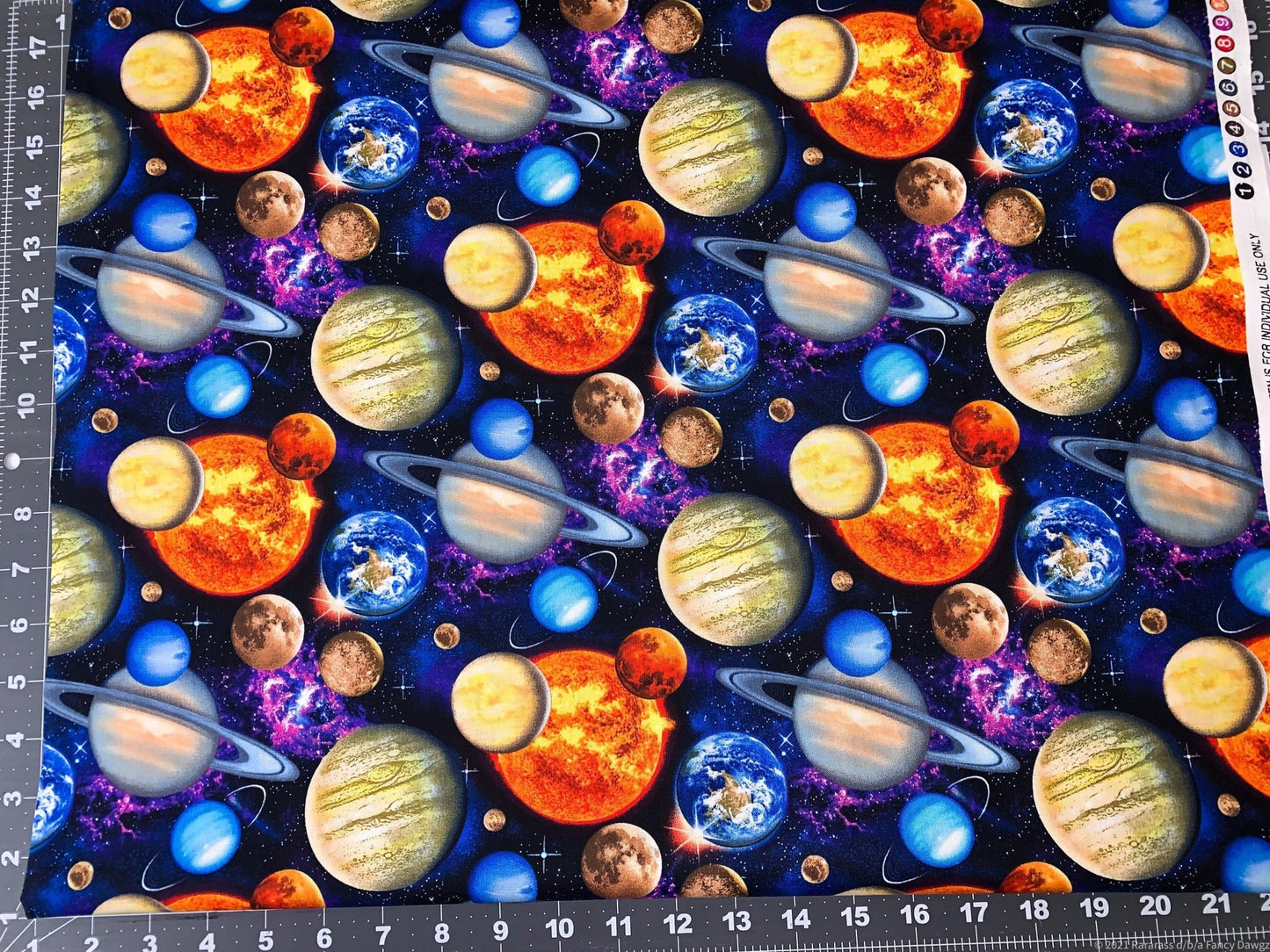 In Space fabric 1331 Planets fabric, Earth Sun Moon - Mary Jo Fabrics