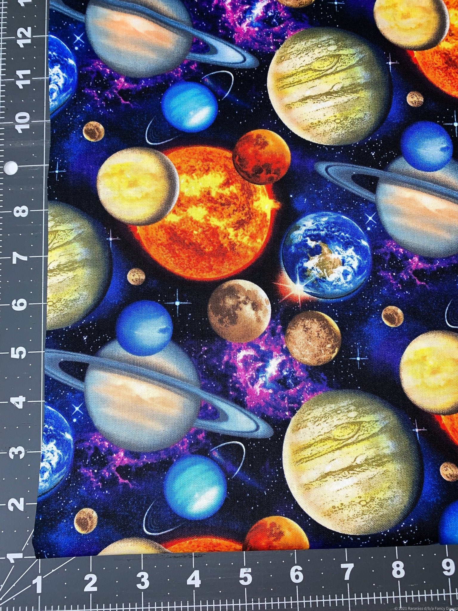 In Space fabric 1331 Planets fabric, Earth Sun Moon - Mary Jo Fabrics