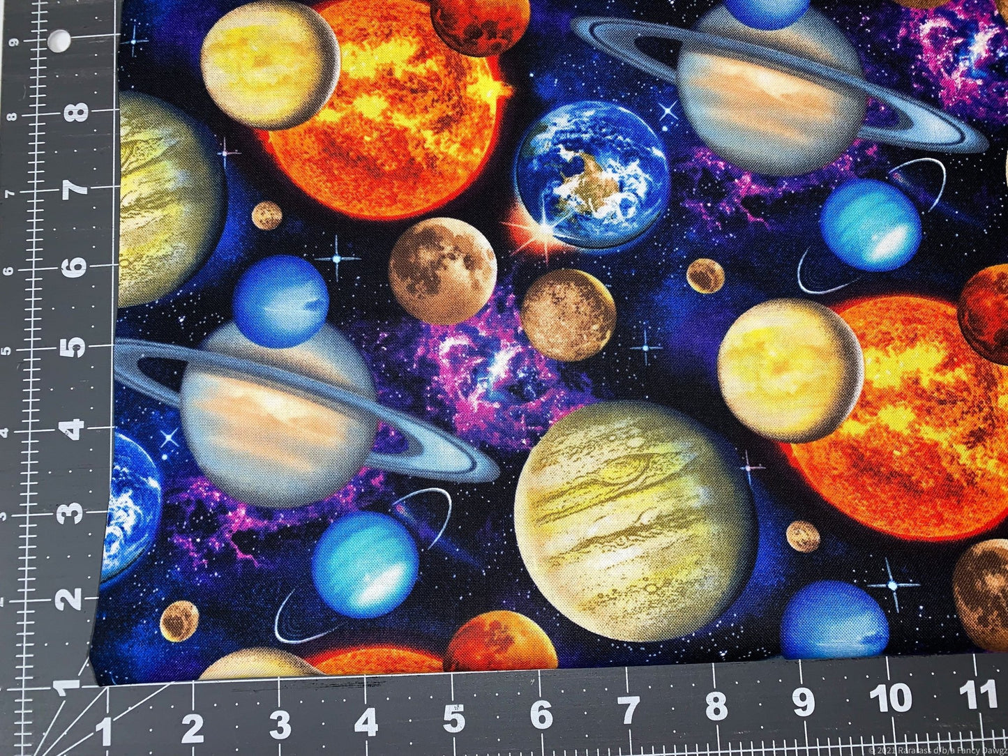 In Space fabric 1331 Planets fabric, Earth Sun Moon - Mary Jo Fabrics