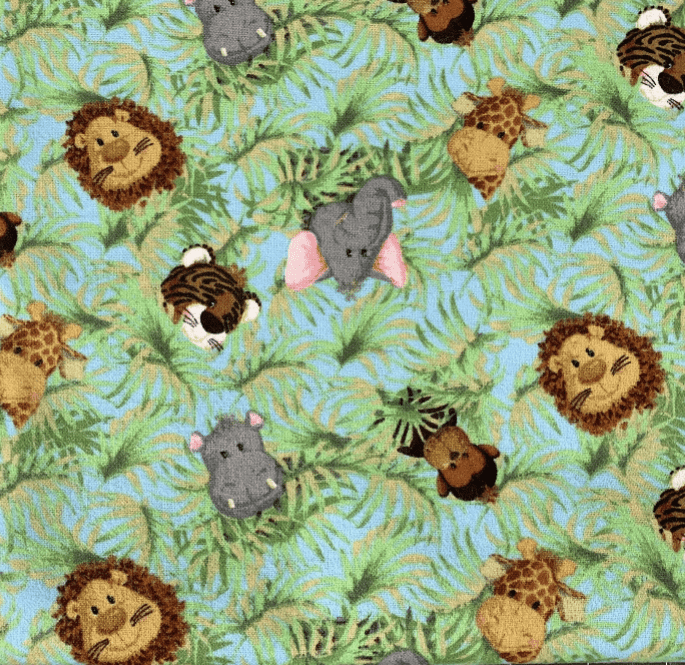 Jungle baby FLANNEL fabric Baby tiger elephant lion Safari leaf - Mary Jo Fabrics