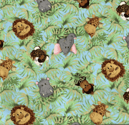 Jungle baby FLANNEL fabric Baby tiger elephant lion Safari leaf - Mary Jo Fabrics