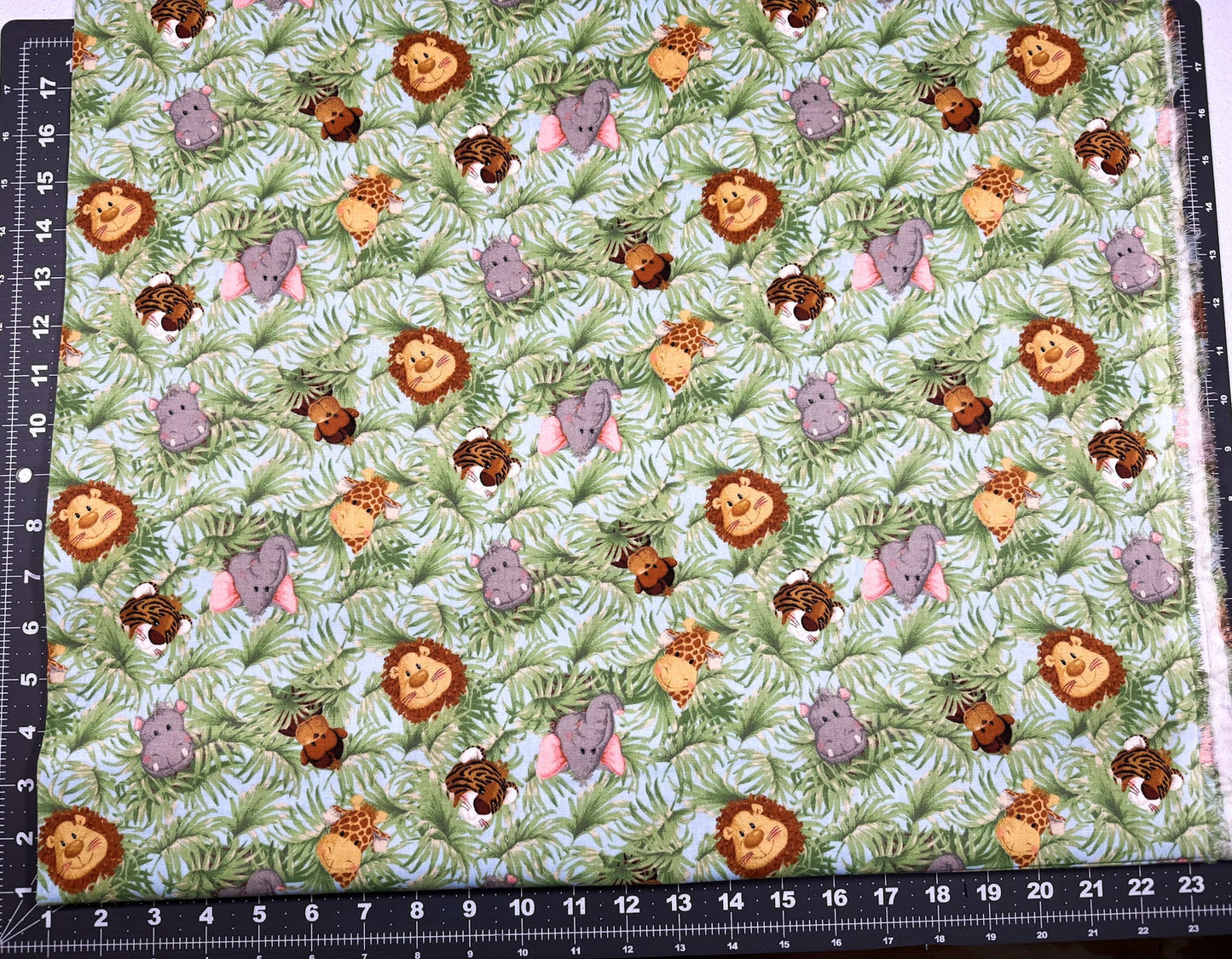 Jungle baby leaf fabric Baby tiger elephant lion - Mary Jo Fabrics