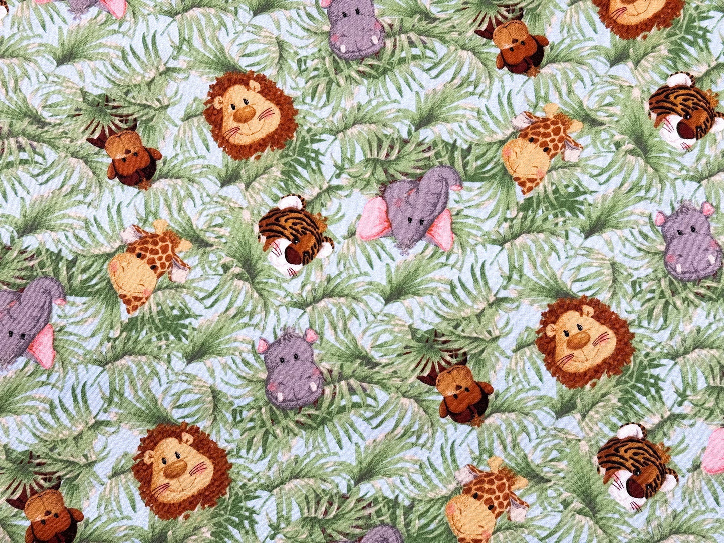 Jungle baby leaf fabric Baby tiger elephant lion - Mary Jo Fabrics