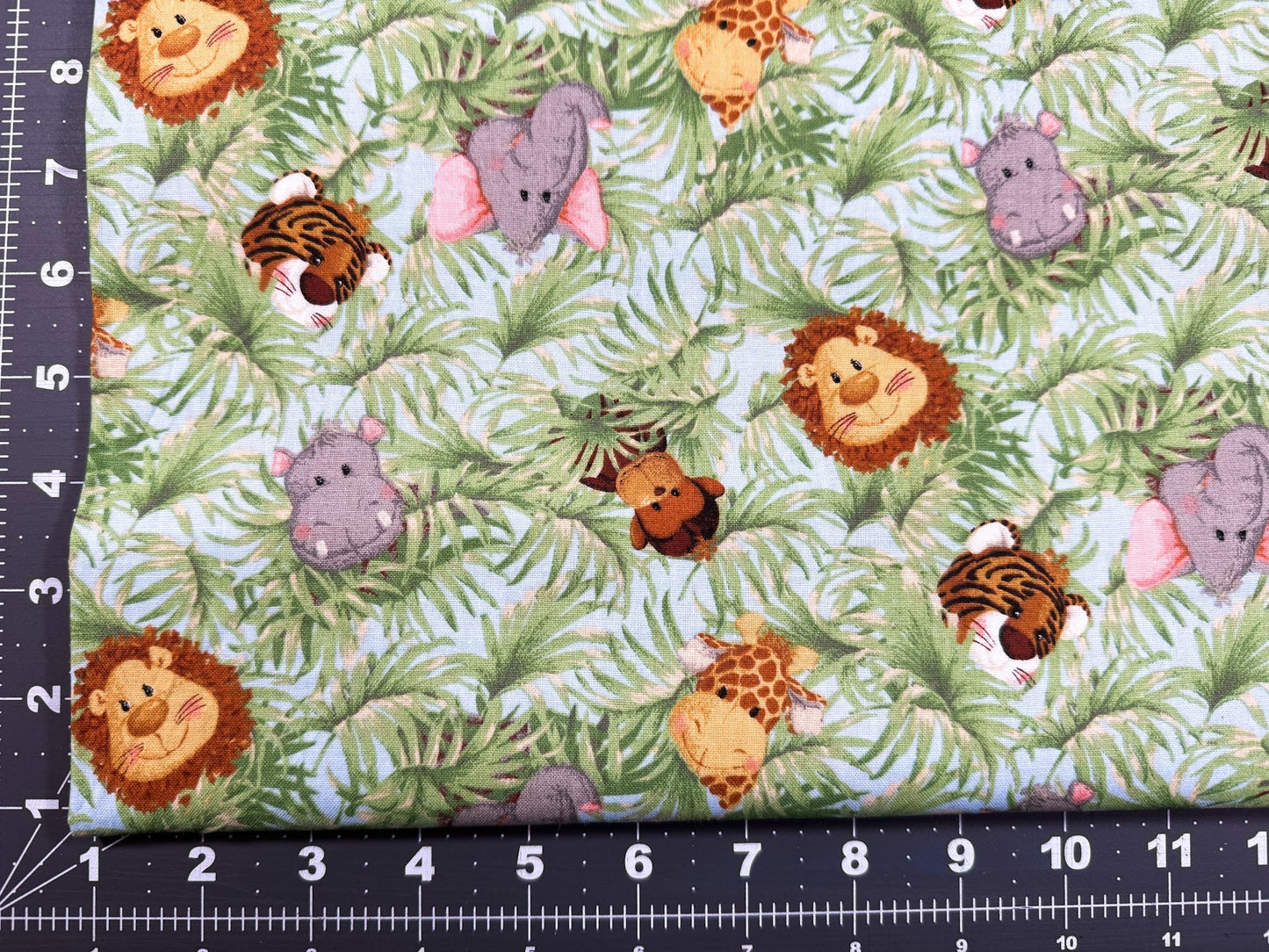 Jungle baby leaf fabric Baby tiger elephant lion - Mary Jo Fabrics