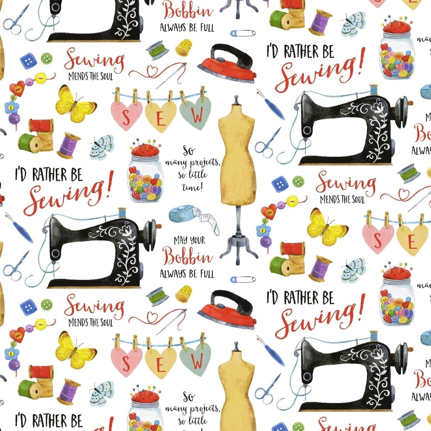 Just Sew Happy Sewing fabric 48687 I'D rather be sewing - Mary Jo Fabrics