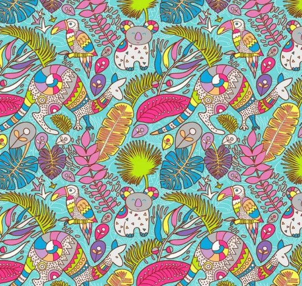 Bright Kangaroo Fabric 17000-84 Rooville Turquoise