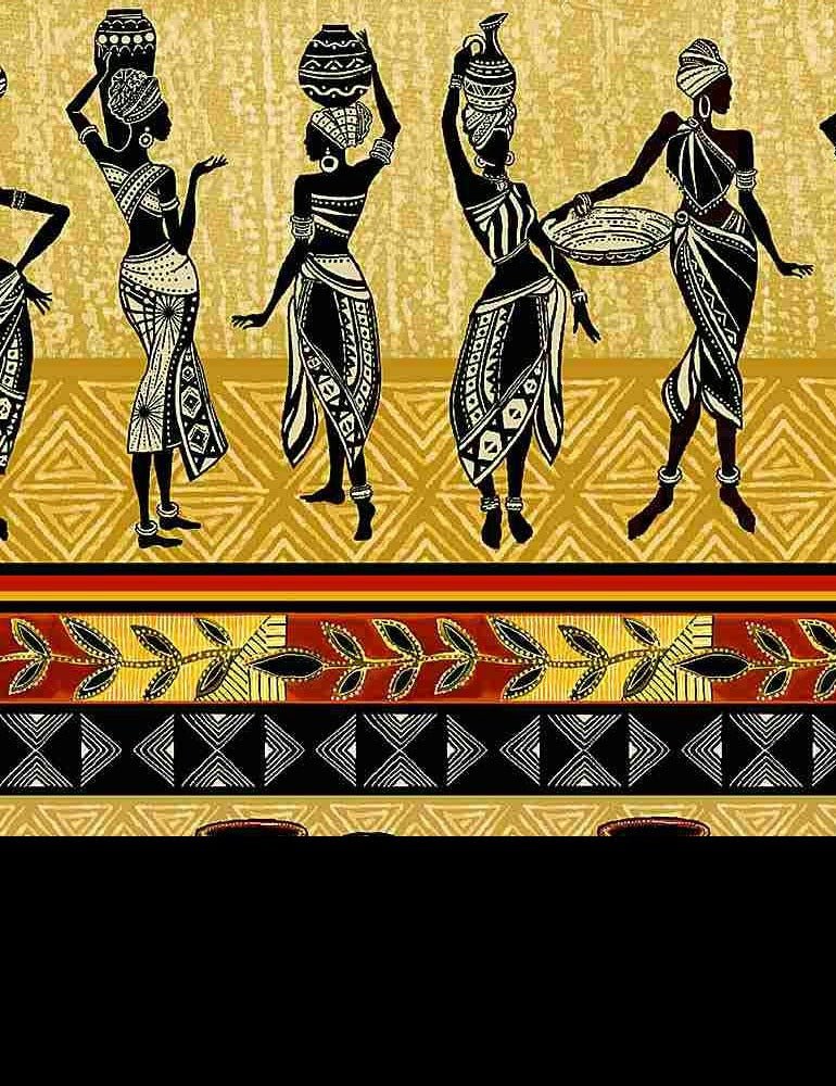 Kenta African Women fabric CD1639 Gold African fabric - Mary Jo Fabrics