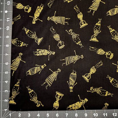 Kenta Gold African Women CM2042 Gold Metallic on Black - Mary Jo Fabrics