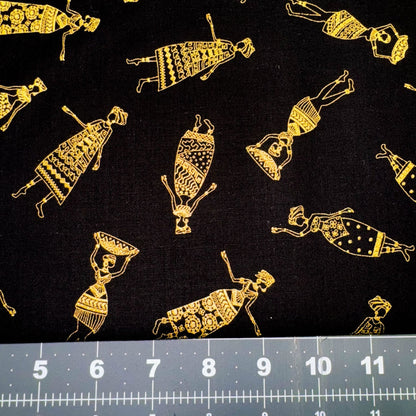 Kenta Gold African Women CM2042 Gold Metallic on Black - Mary Jo Fabrics