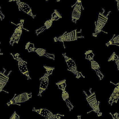 Kenta Gold African Women CM2042 Gold Metallic on Black - Mary Jo Fabrics