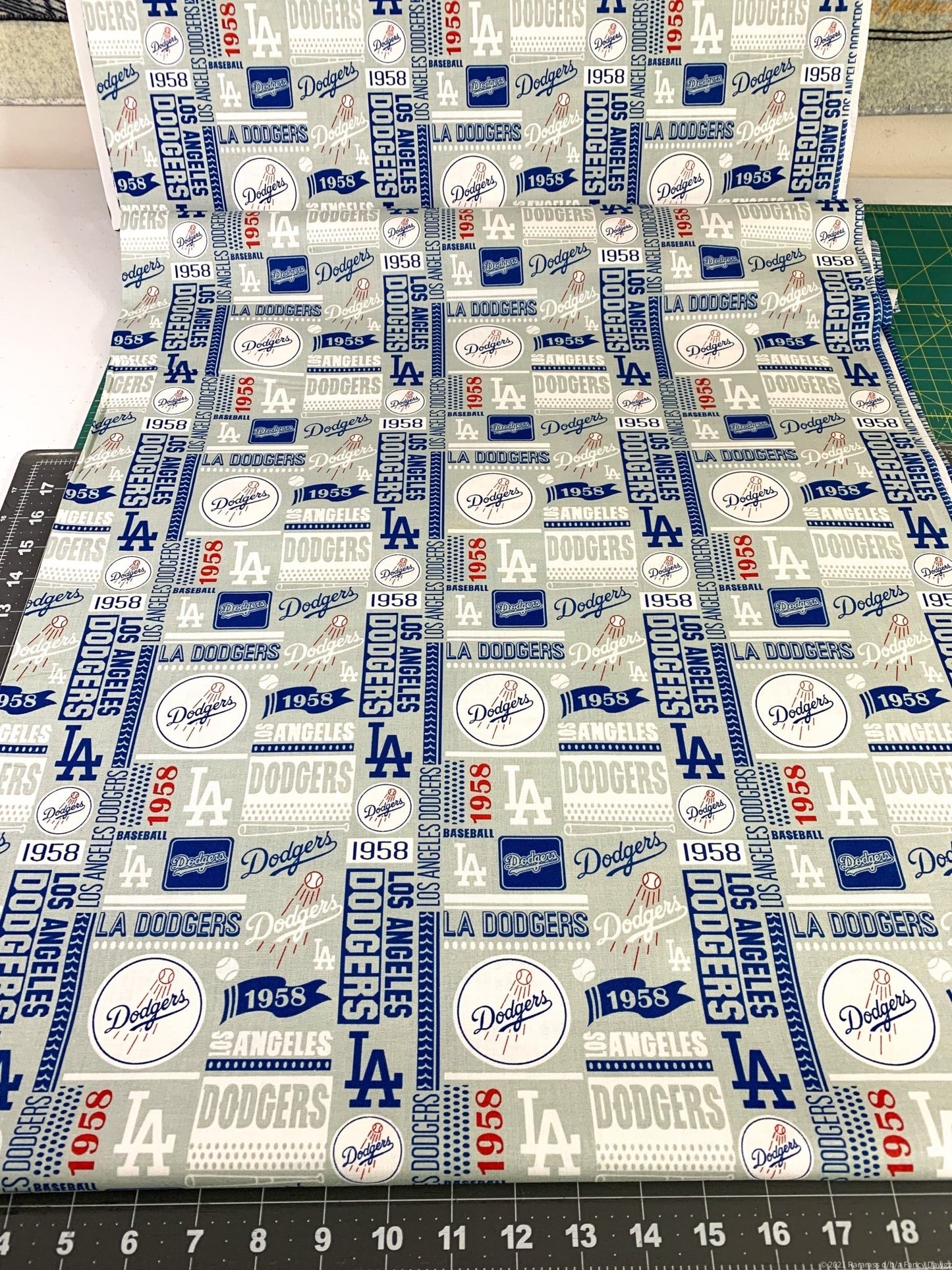 LA Dodgers fabric Grey 1958 MLB fabric Los Angeles Dodger fabric - Mary Jo Fabrics