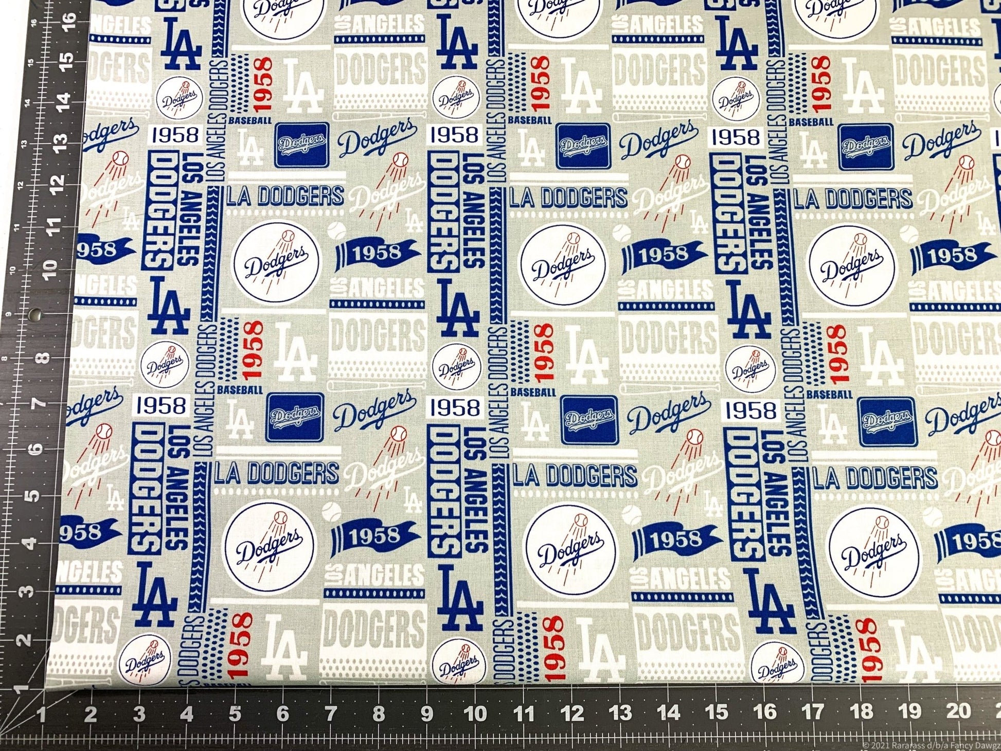 LA Dodgers fabric Grey 1958 MLB fabric Los Angeles Dodger fabric - Mary Jo Fabrics