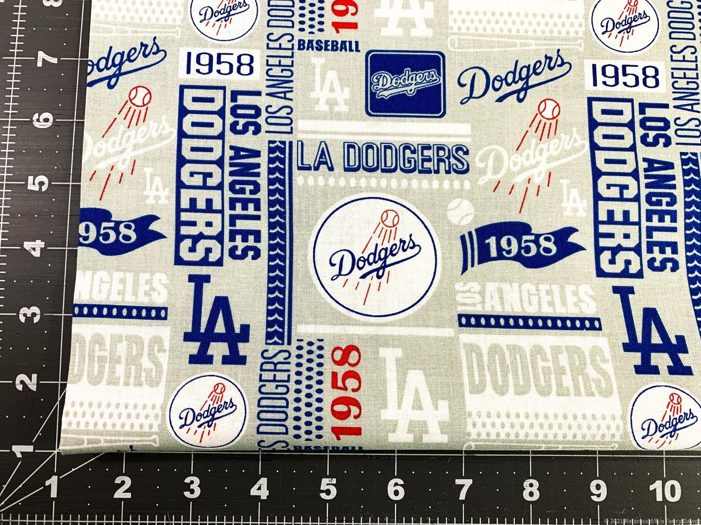 LA Dodgers fabric Grey 1958 MLB fabric Los Angeles Dodger fabric - Mary Jo Fabrics